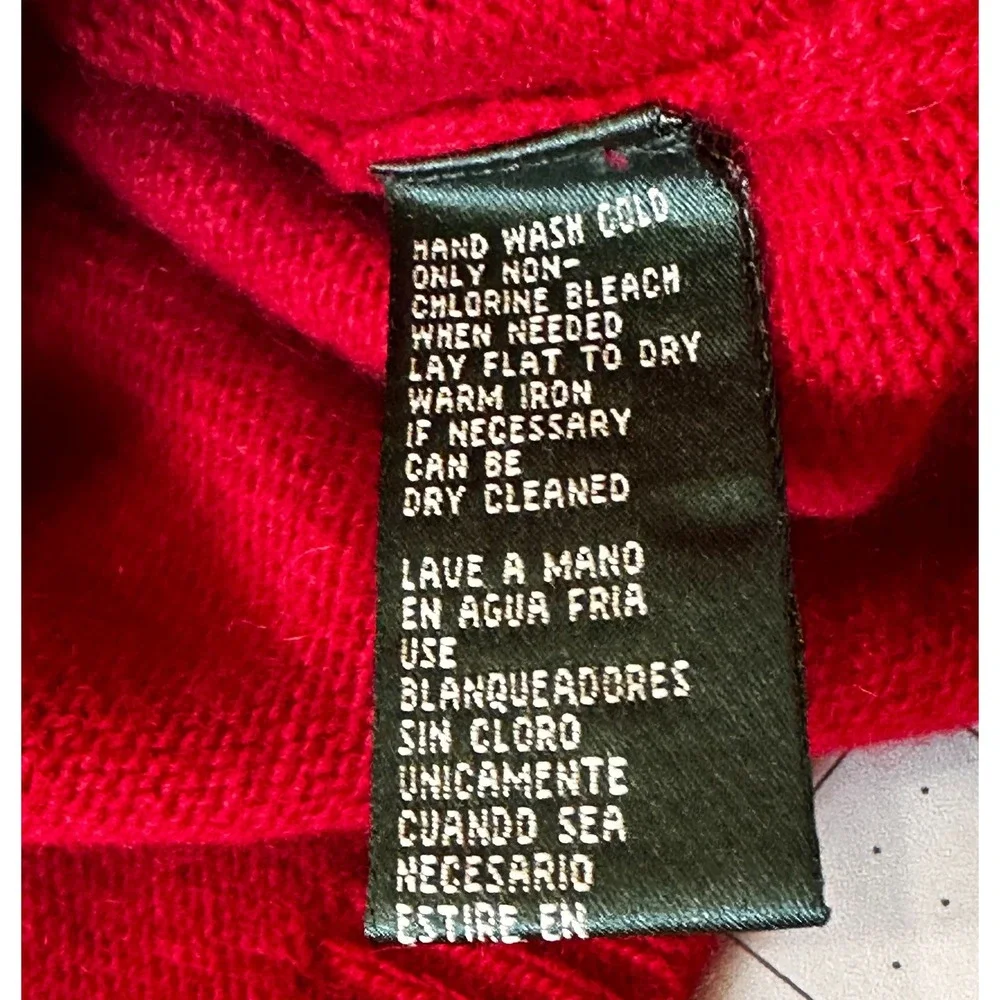 LAUREN Ralph Lauren VTGE Red‎ Cashmere Wool Turtleneck Sweater Crown Logo SZ LGE